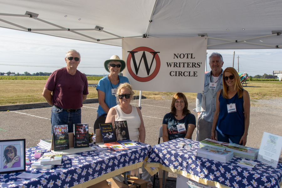 NOTL Writers Circle members from left to right. Richard P. West, Sharon Frayne, Keats S. Currie, Kathryn Recourt, Terry Belleville, Patricia Nicholls-Papernick