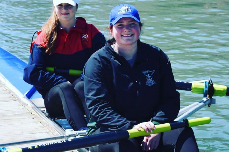 Molly Bowron, front, and Amanda Hemphill at the Royal Canadian Henley Rowing Centre in St. Catharines in 2018.