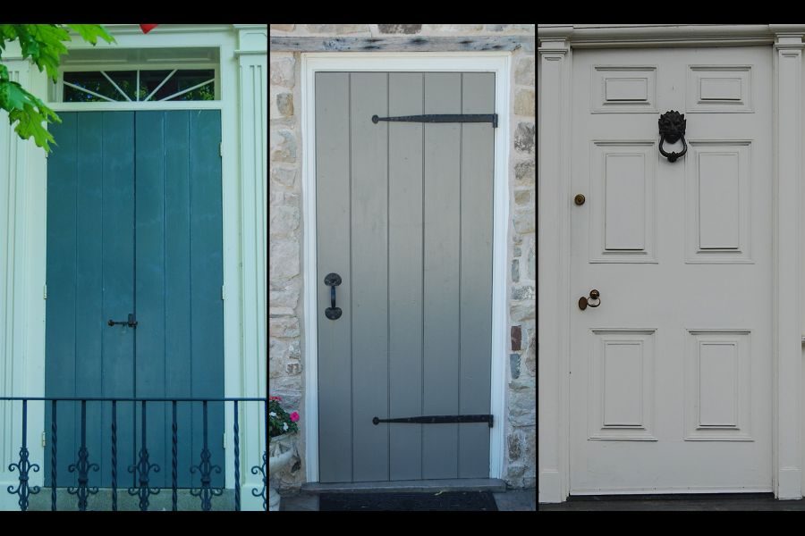 Pictured_from_left_storm_door_shutters_a_double_plank_door_and_six-panel_door