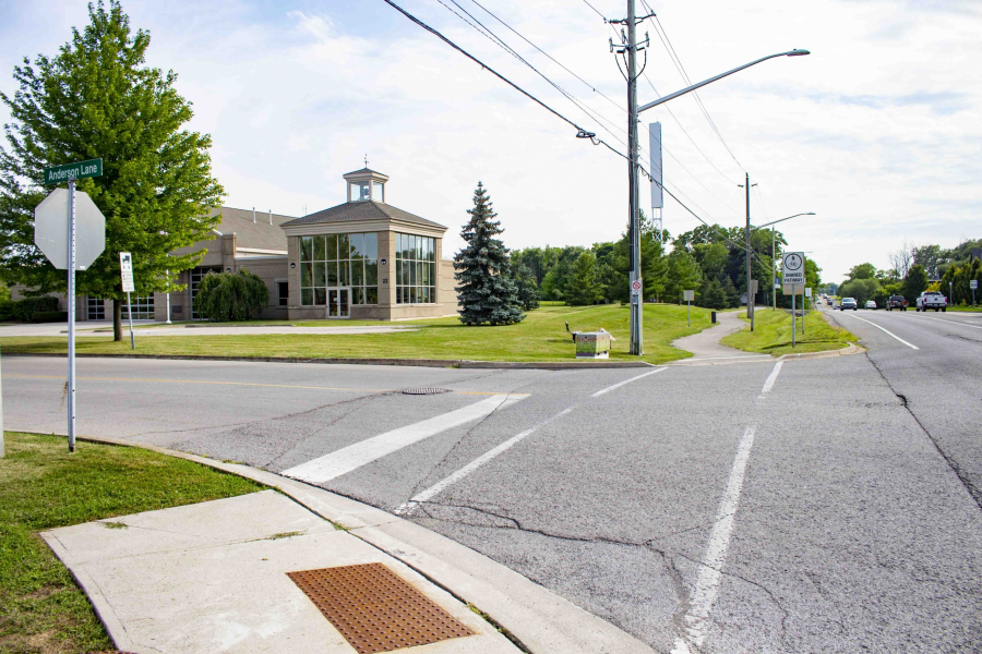 The new rainbow crosswalk will go across Anderson Lane in front of the community centre.